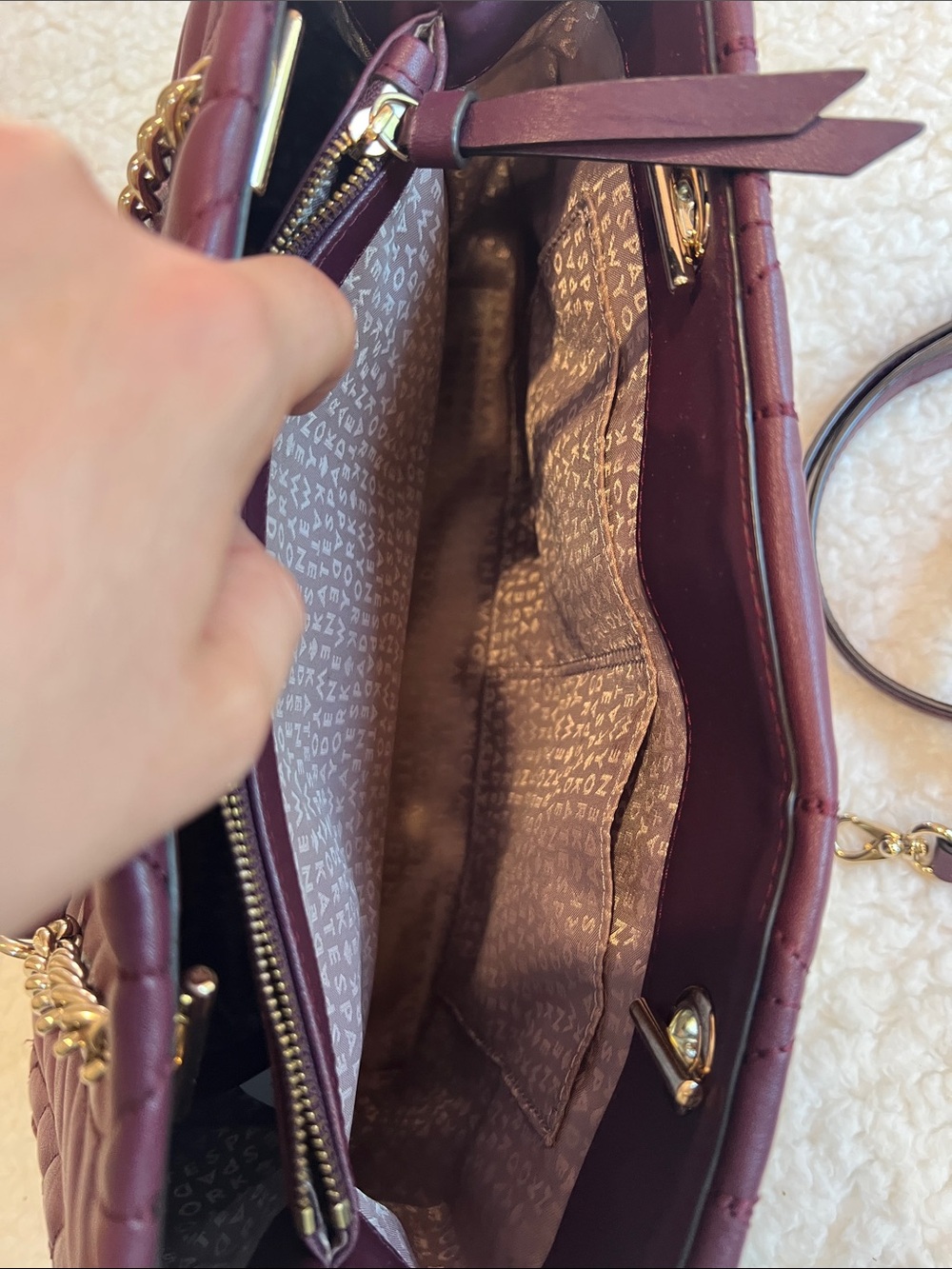 kate spade Quilted Burgundy Leather with Gold Chain Handles and longer strap. - Picture 10 of 13